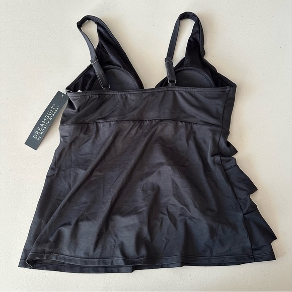 NWT Dreamsuit By Miracle Brands Ruffle Tiered Tankini Swim Top Black Size 8 - Picture 6 of 7